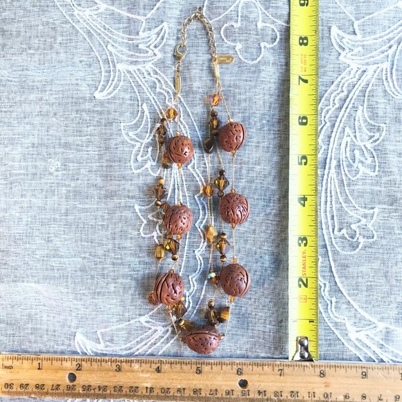 Dabby Reid Necklace Swarovski Crystal Tigers Eye Seed Gold Plated Chain Signed - Picture 9 of 9